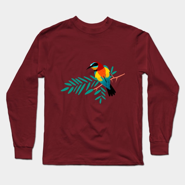 Colorful Bird Long Sleeve T-Shirt by Mako Design 